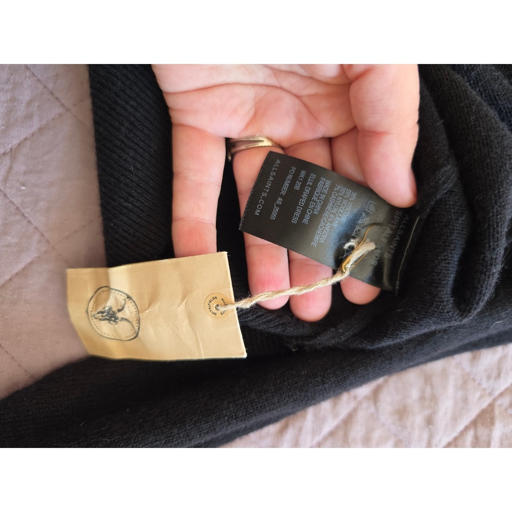 All Saints Spitalfields Black Buckle Drape accent Grunge Wool Cashmere Dress 2 - Picture 6 of 7